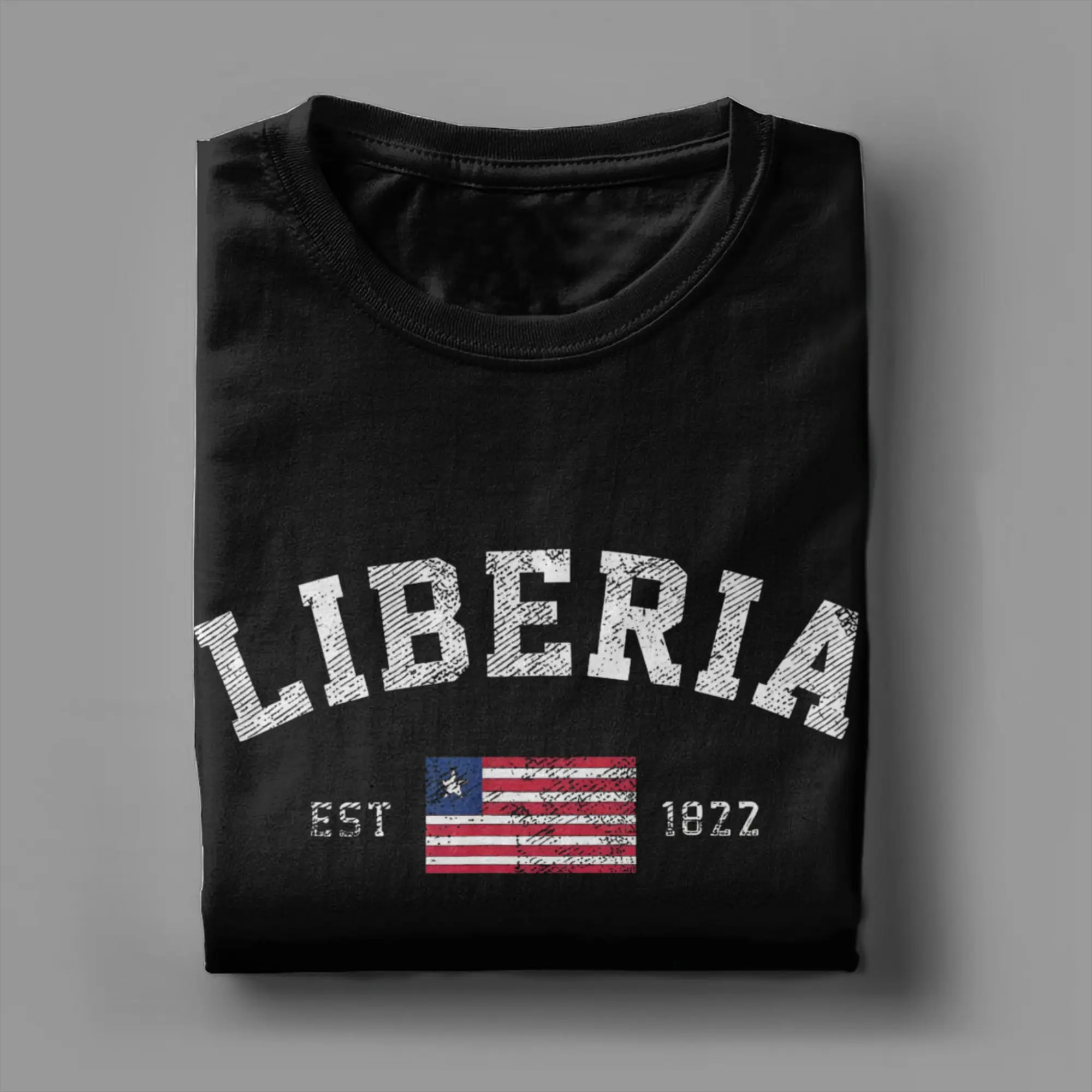 Liberia Est 1822 Liberian Flag Independence Day Cotton T-Shirt For Men Summer T Shirts O-Neck Tees Big Size Casual Tops
