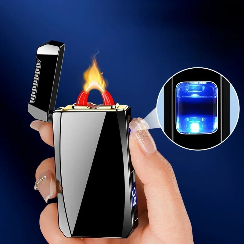 Metal Windproof High Power Arc USB Lighter Creative LOVE Projection Lamp Digital Power Display Cool Electric Lighters Smoking