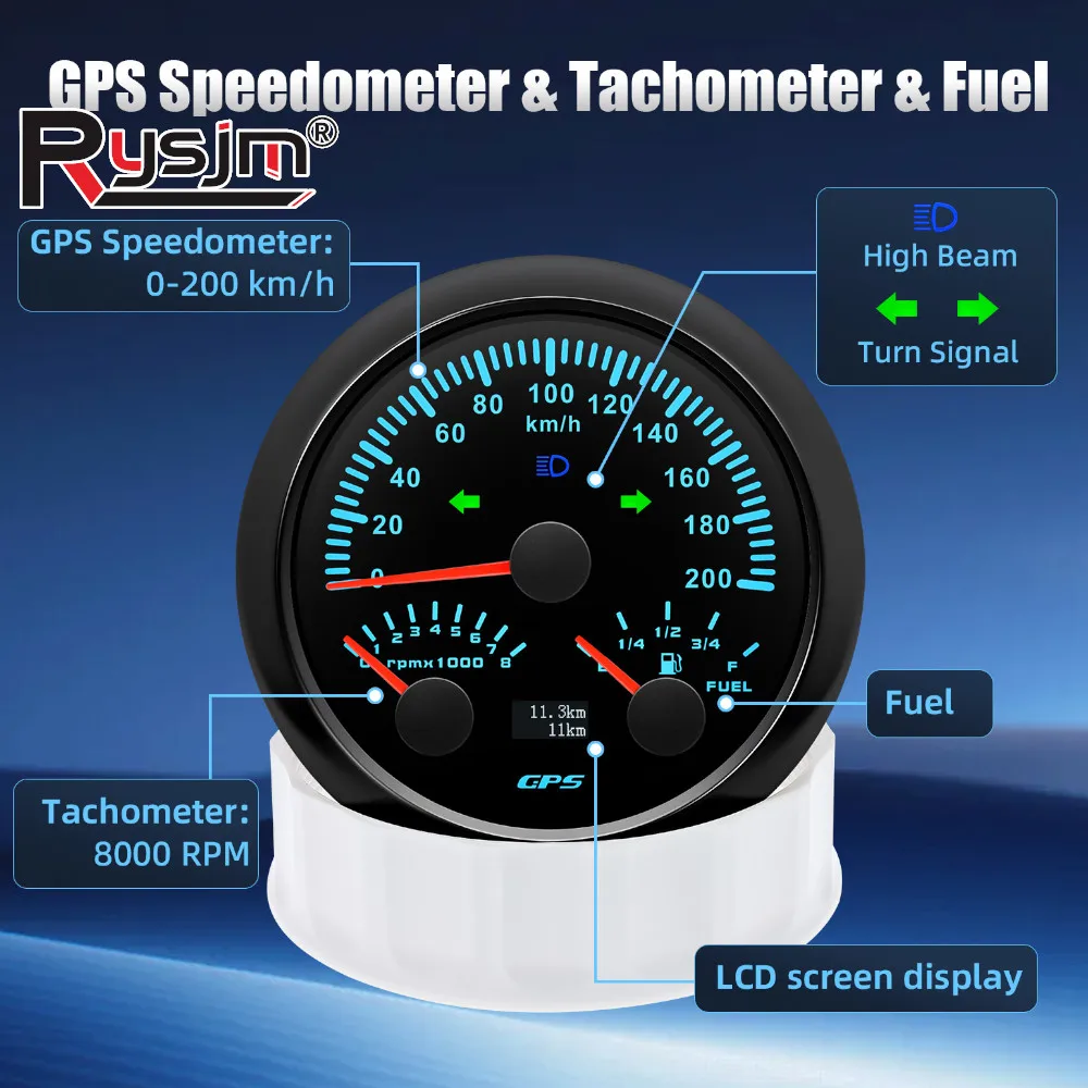 7 Color LED 85mm Gauge 3 IN 1 GPS Speedometer 120kmh MPH Tachometer Fuel Level Guage Oil Press Water Temp Voltmeter For Car Boat