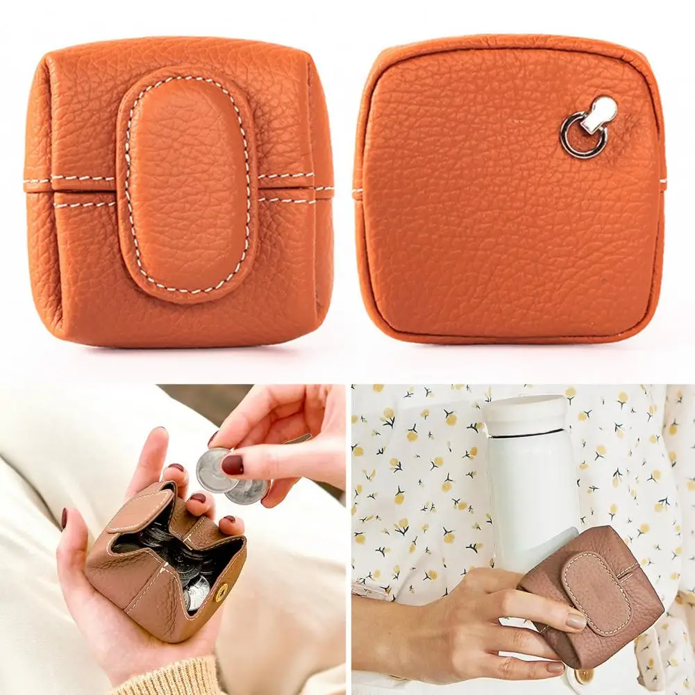 Solid Color Coin Pouch Waterproof Faux Leather Coin Purse With Press Button Closure Key Headphones Storage Bag Jewelry Organizer