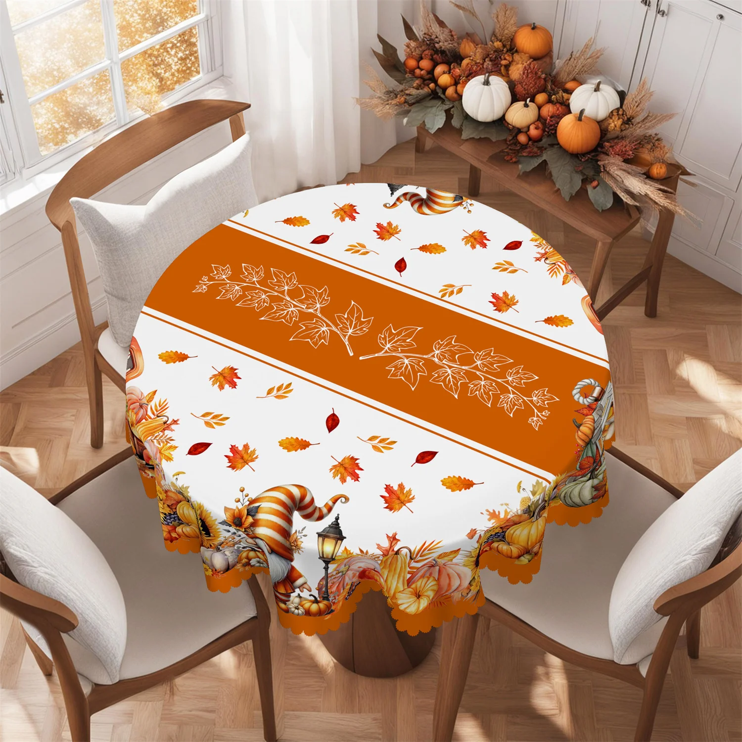 Pumpkin maple leaf truck wooden basin sunflower dwarf autumn tablecloth - 1 set suitable for Thanksgivingzyc