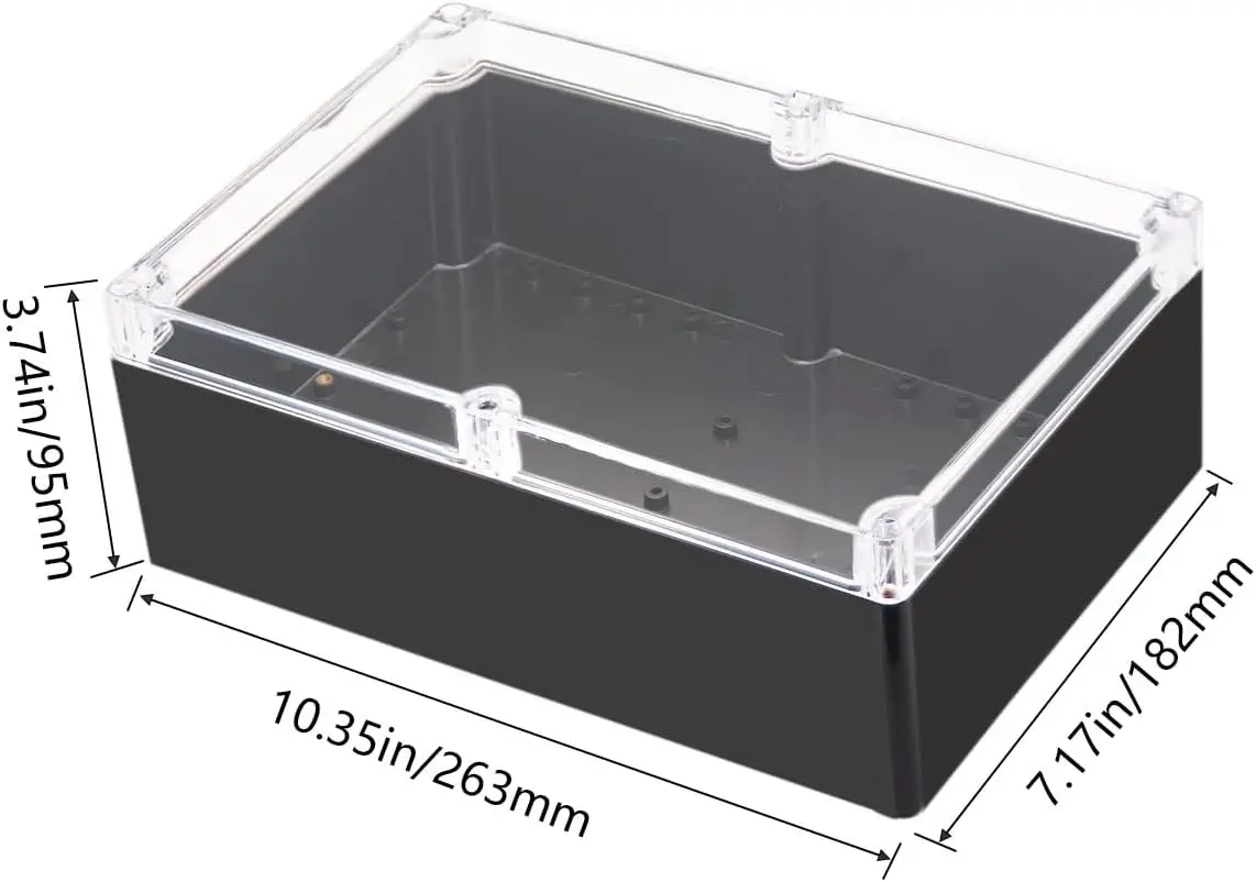 Waterproof Junction Box ABS Plastic Black Electrical Boxes DIY Project Case Power Enclosure Clear Cover Transparent Lid 263x182