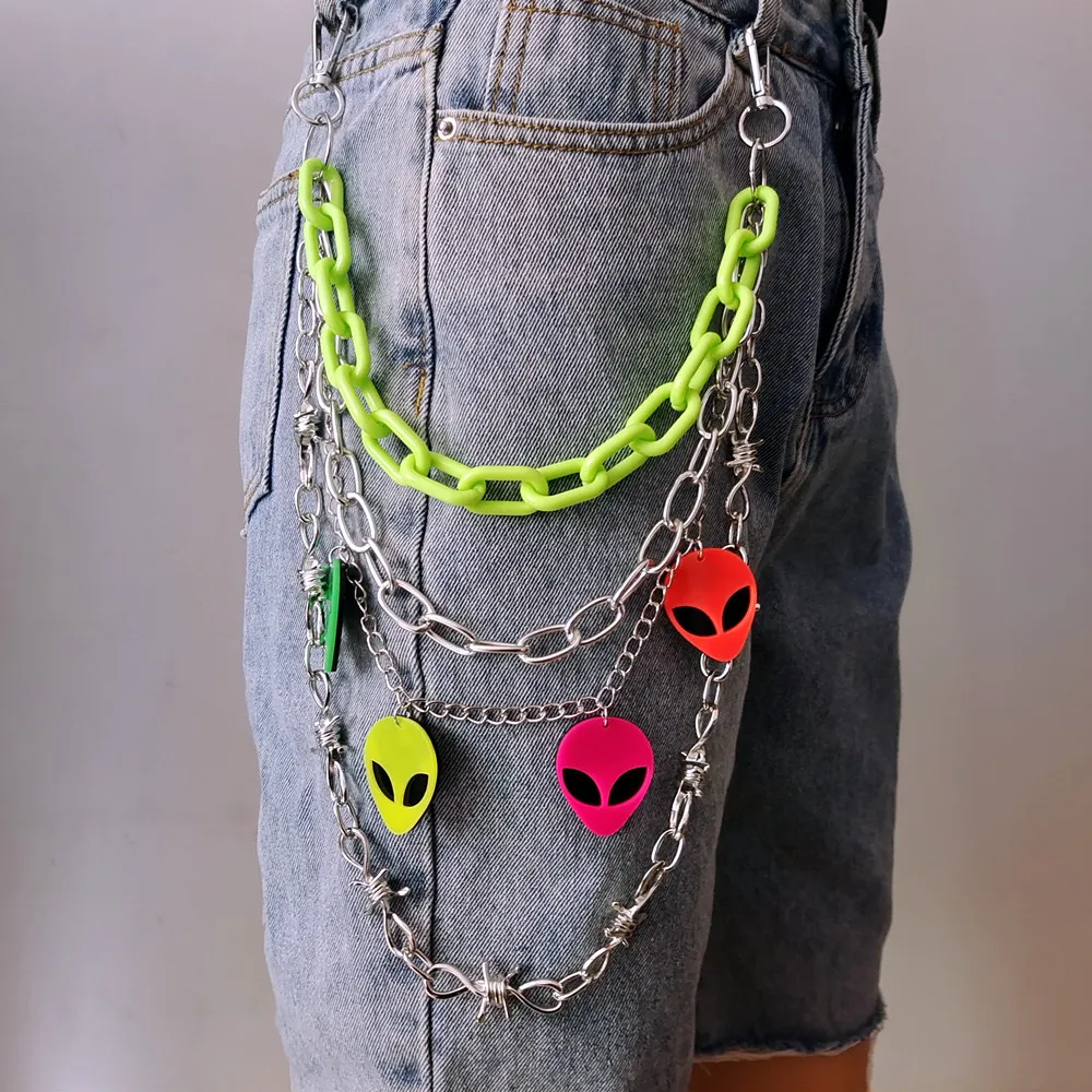 Punk Rock Metal Pants Waist Chain Men Women Key Chain Skeleton Pendant Ring Wallet Keychain Jeans Unisex Hip-hop Jewelry Gift