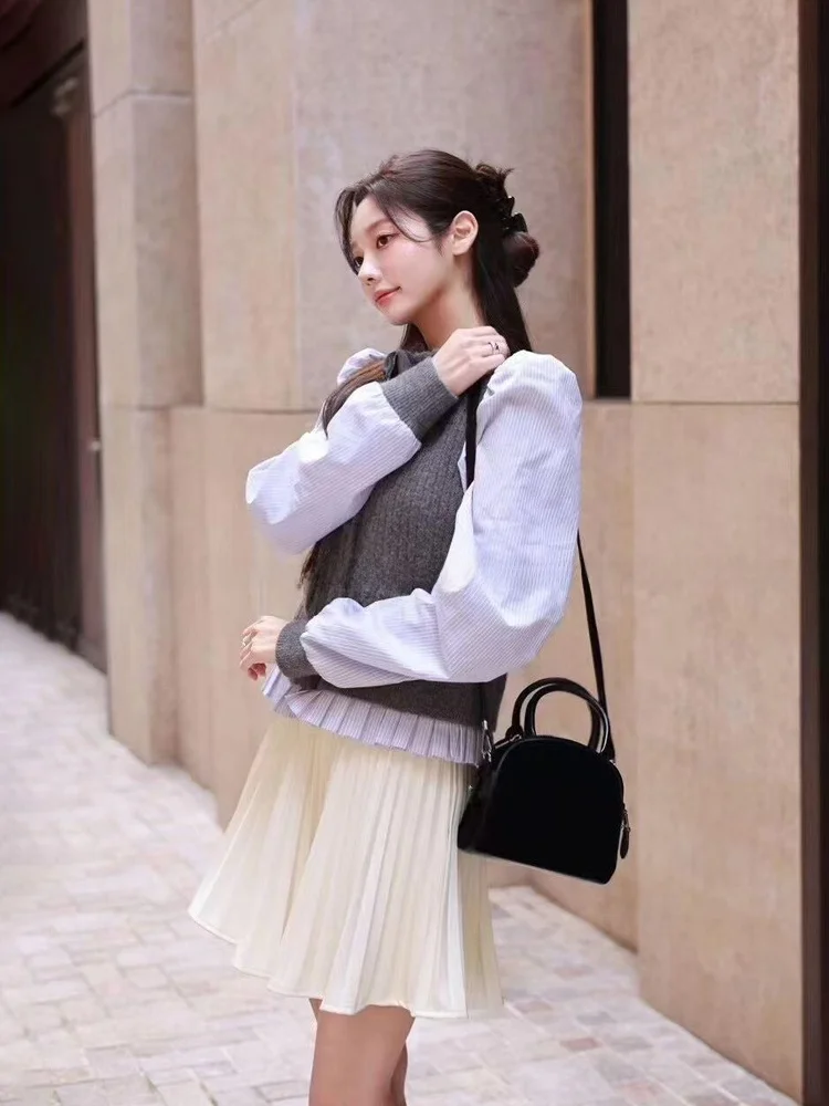 الراقية الخريف الشتاء جديد الكورية Sle مكافحة الشيخوخة كلية الرياح الربط فقاعة Sve حبة محبوك سترة مفتوحة المرأة Fas...