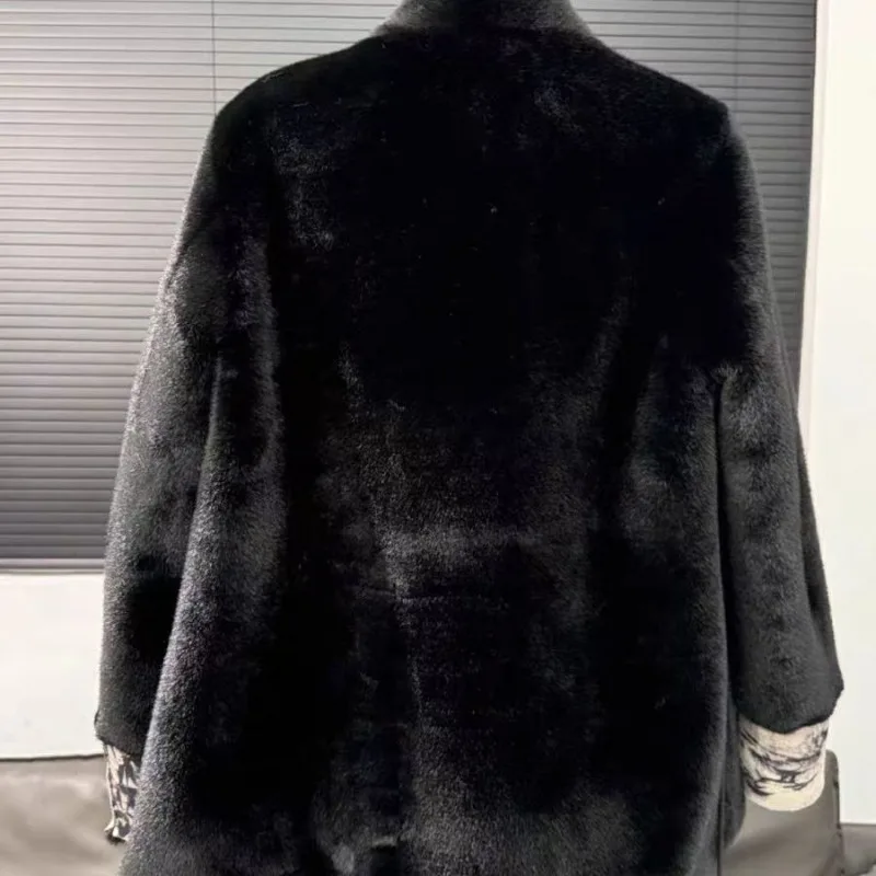 الشتاء النمط الصيني الفراء الحبر غسل المتكاملة المطبوعة معطف المنك النمط الصيني معطف على الوجهين المألوف سميكة معطف الفرو WF