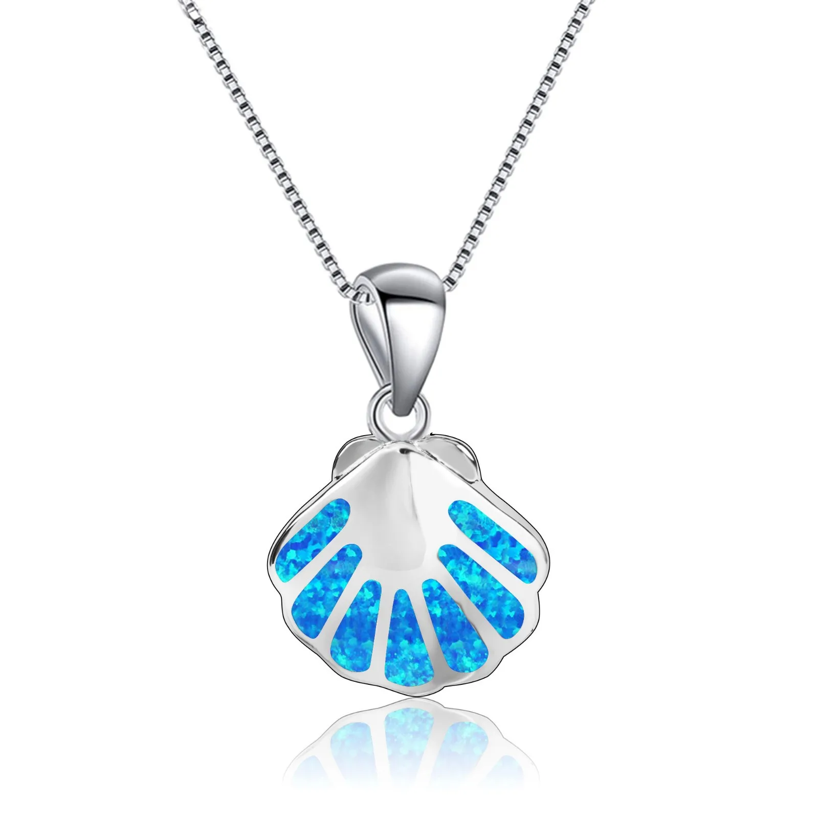 Elegant Adjustable Seashell Pendant Necklace with Blue Opal, Ocean Beach Jewelry Gift for Women, Dainty Summer Layer Chain