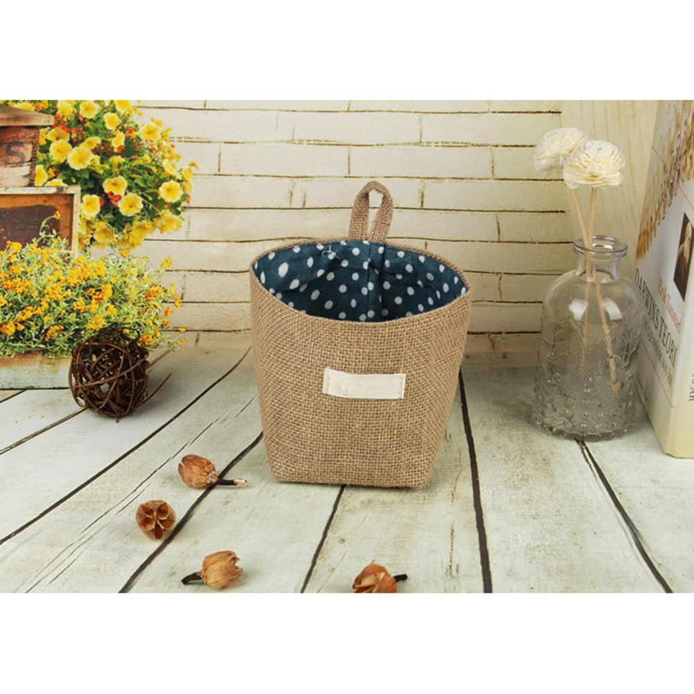 

Hanging Storage Bag Natural Jute Fabric For Cosmetics Underwear Clothes Tools Desktop Debris Organizer Flower Pot Basket