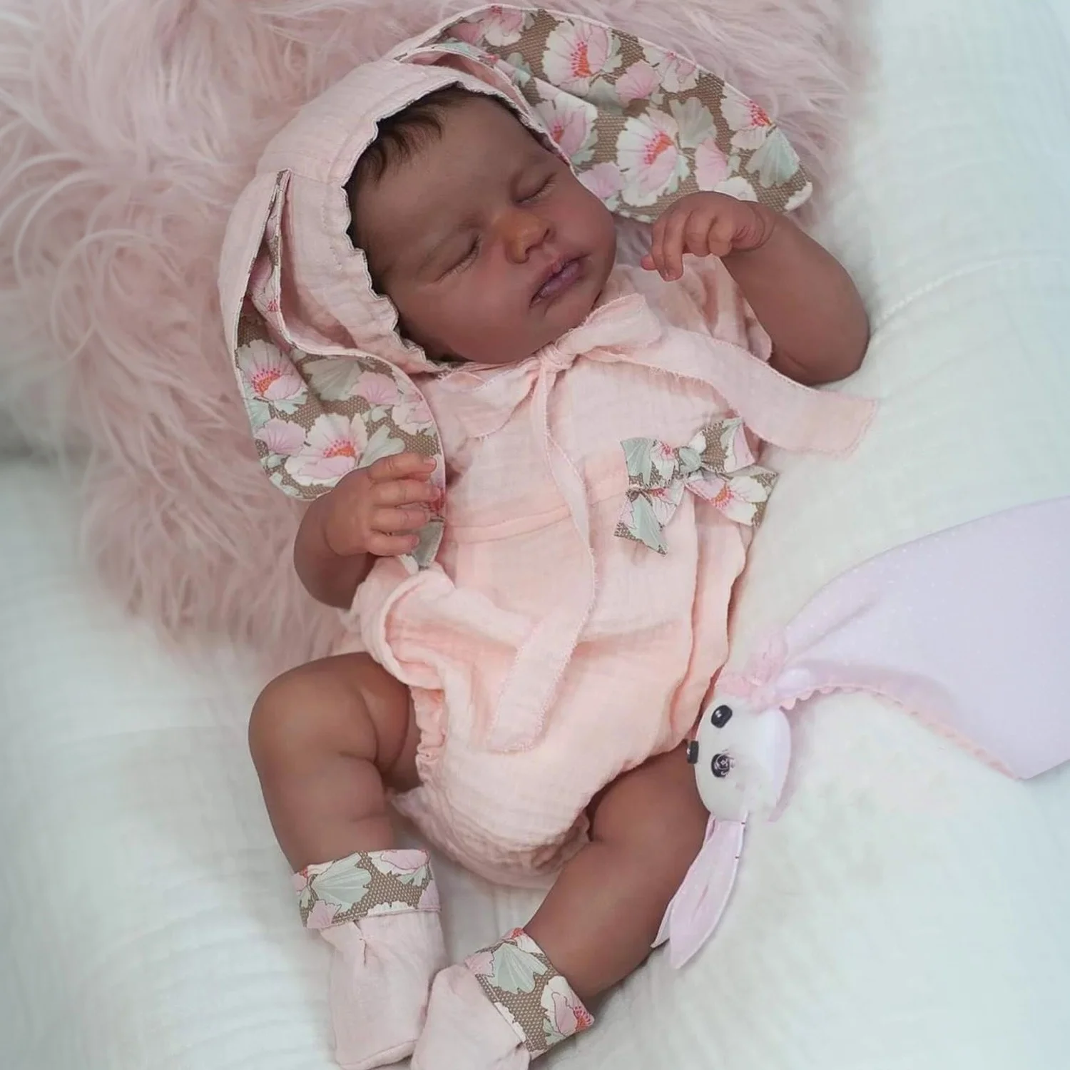 

BZDOLL 50 CM Asleep Reborn Black Brown Skin Baby Art Doll Toy Lifelike Vinyl Limbs Cloth Body Doll Handmade Birthday Gift