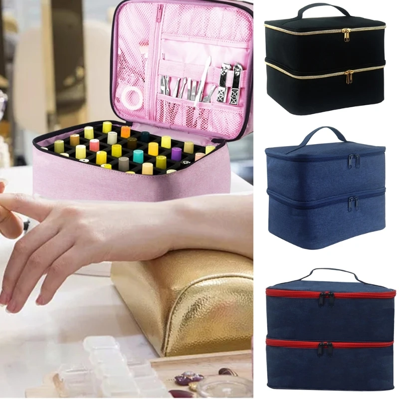 NailPolish Storage Box Double Layer Carrying Bag NailPolish Portable Organizers Bag Shock-absorption NailKit Supplies 517D