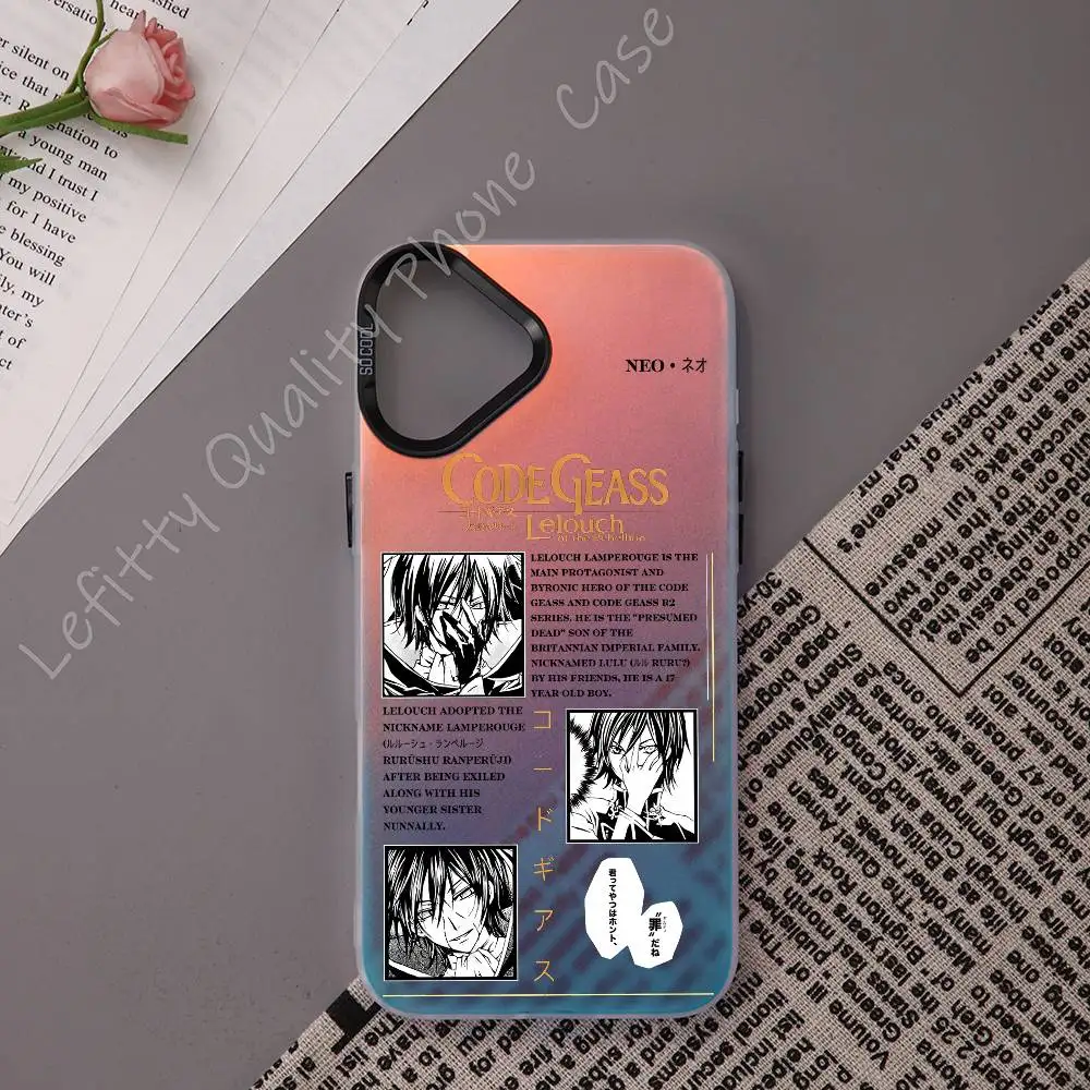 

C-Code Geass Lelouch Rebellion Phone Case For IPhone 16 15 14 13 12 11 Pro Max Matte Aurora Multicolor Laser Gradient Funda