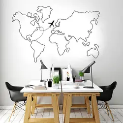 Home Decoration Fashion Art Stickers World Map Wall Stickers Map Outline Stickers Airplane Flight Route Travel Wall Stickers