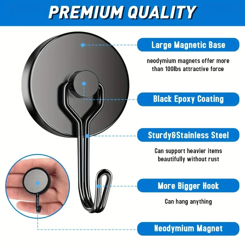 Family Magnetic Hooks Heavy Duty, 110Lbs Strong Rare Earth Neodymium Magnets with Hooks for Hanging for Kitchen, Home, Workplace