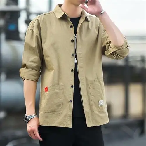 

Men's Wear Resistant Long Sve irt And Men's Jaet Other Sle round Ne Pure Color Autumn Season Regular Thin