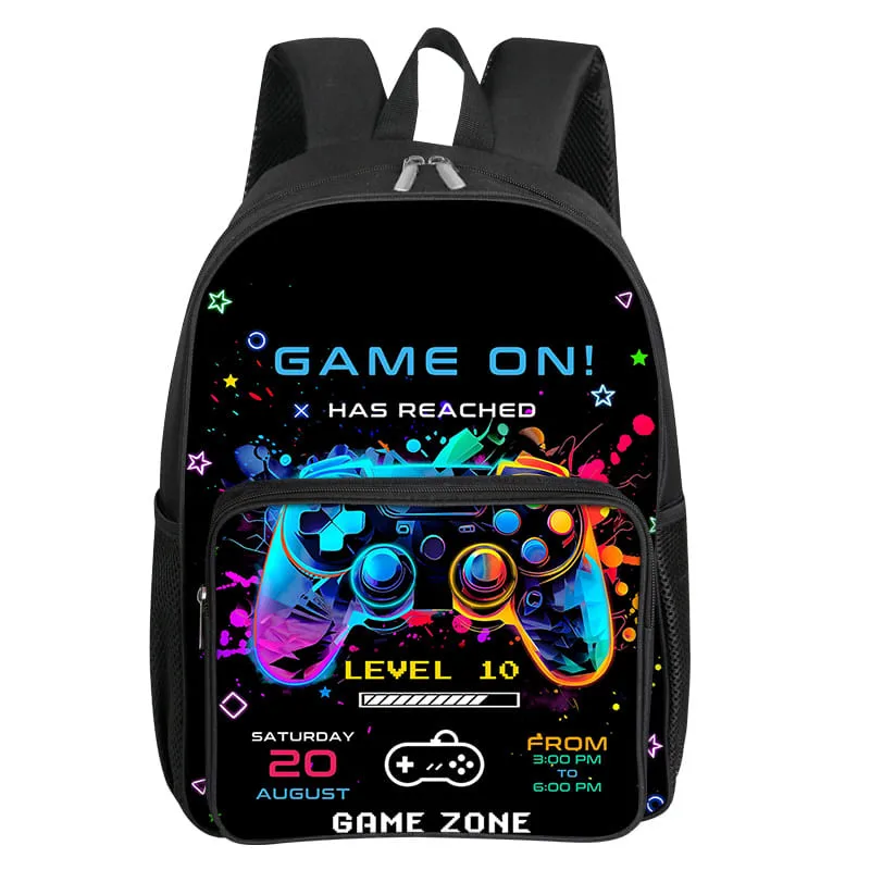 GamePad-patroon vierkante rugzak met voorvak voor jongens en meisjes Beste cadeaus 2D platte cartoon schooltassen voor kinderen