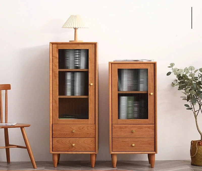 

Небольшой скандинавский высокий и низкий винный шкаф из массива дерева, многофункциональный шкаф для хранения из вишневого дерева с выдвижным ящиком.