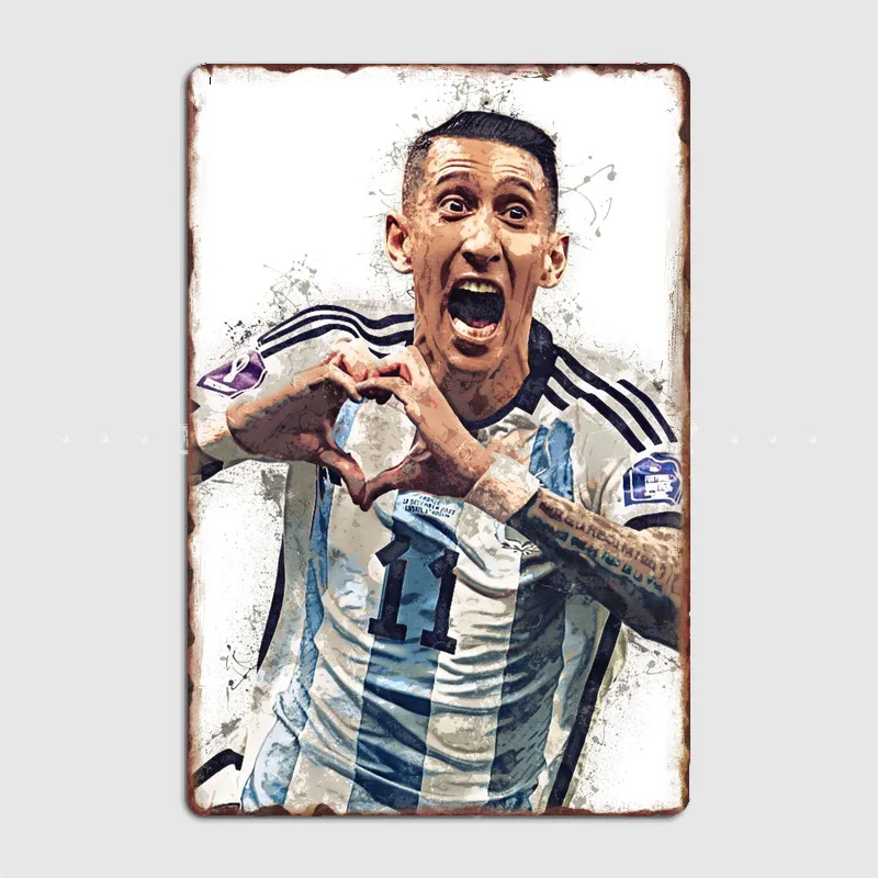 Angel Di Maria Argentina Football Player Retro Metal Poster Sign Club Mural  Wall Art Plaque Tin Sign Room Decoration Home Decor