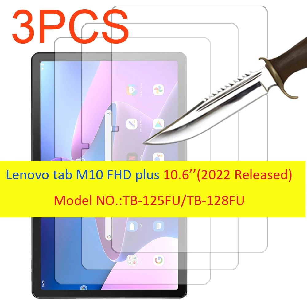 3PCS for Lenovo Tab M10 FHD Plus 3rd Gen 10.6'' 2022 TB-125U Tempered Glass Screen Protector Protective Tablet Film