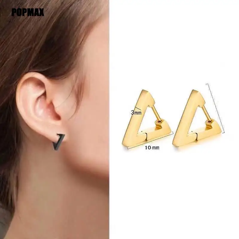 POPMAX gold color hoop earrings Stainless steel small hoop earrings Geometric triangle rectangle earrings wholesale
