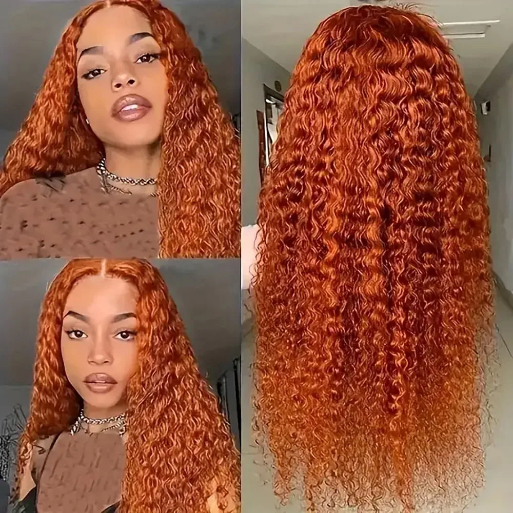 

Deep Wave 13×6 Lace Front Wigs Human Hair Transparent Ginger Curly wig Pre Plucked 220 Density Lace Frontal Wig For Women350