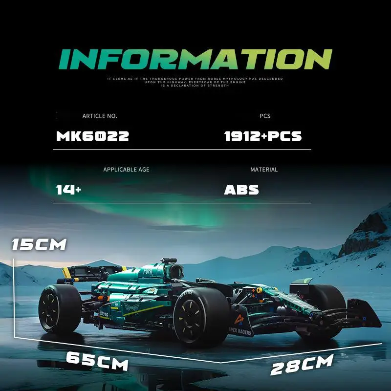 OUZEY Blocos de construção de carros hiper em escala 1:8, kits de modelo de veículos de corrida verde metálico, 14+ presente educacional de montagem DIY para adolescentes