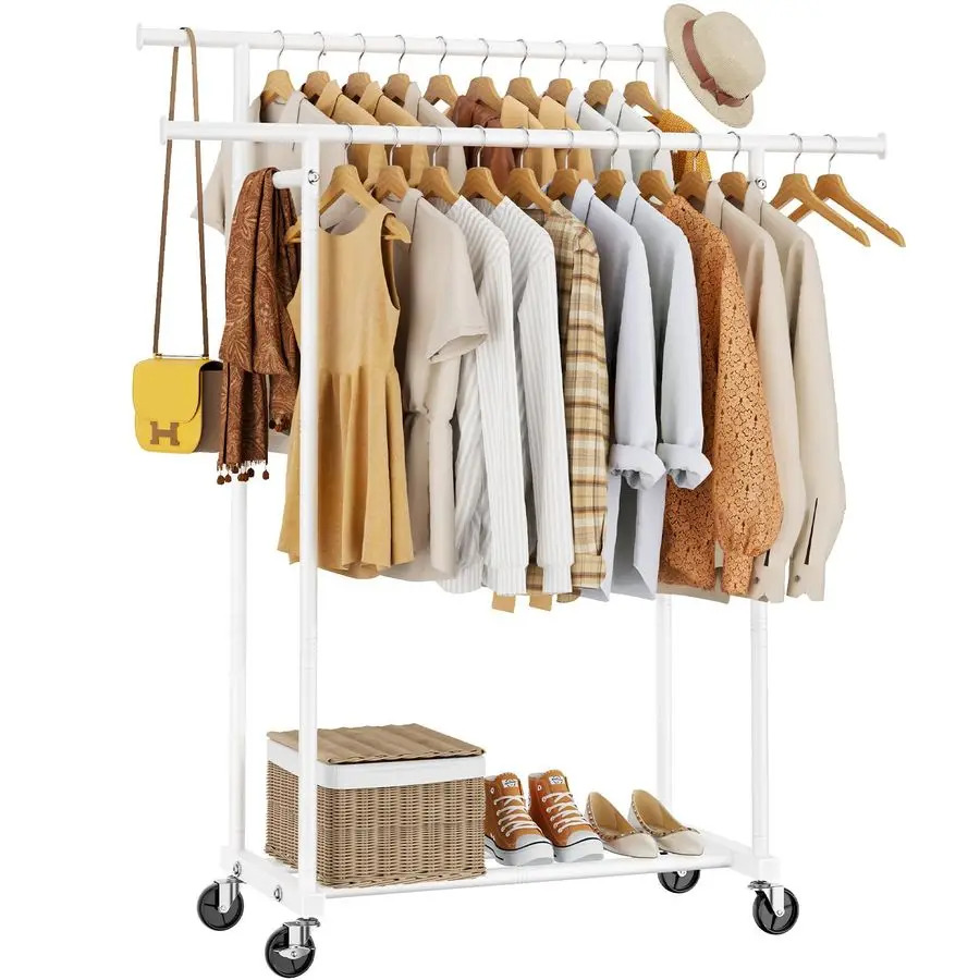 

Rods Clothes Rack, Sturdy Rolling Clothing Rack, Portable Clothing Racks for Hanging Clothes Metal Garment Rack Wardrobe Coat R