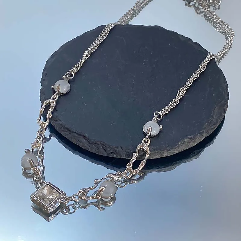 Funkelnde Mondlicht-Stein-Anhänger-Halskette für Frauen, Sternenlicht, unregelmäßige lange Quastenkette, Halsreifen, Accessoires, Modeschmuck – Detail 24