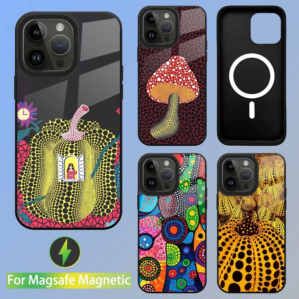 Y-Yayoi K-Kusama Pumpkin Art Phone Case For iPhone 16,15,14,13,12,11,Plus,Pro,Max Mini Magsafe Magnetic Wireless Charging