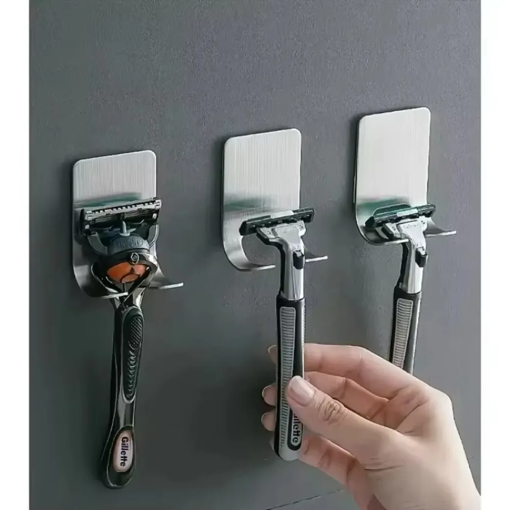 2Pcs 304 Stainless Steel Razor Holder Shaving Stand Bathroom Wall Shelf Shaver Storage Rack Organizer for Men Home Shower