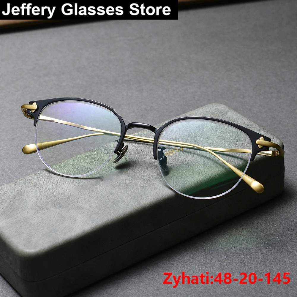 America Brand Vintage Women Oval Half Rim Glasses Frame Zyhati Titanium Ultralight Semi-rimless Eyeglasses Quality Men Spectacle