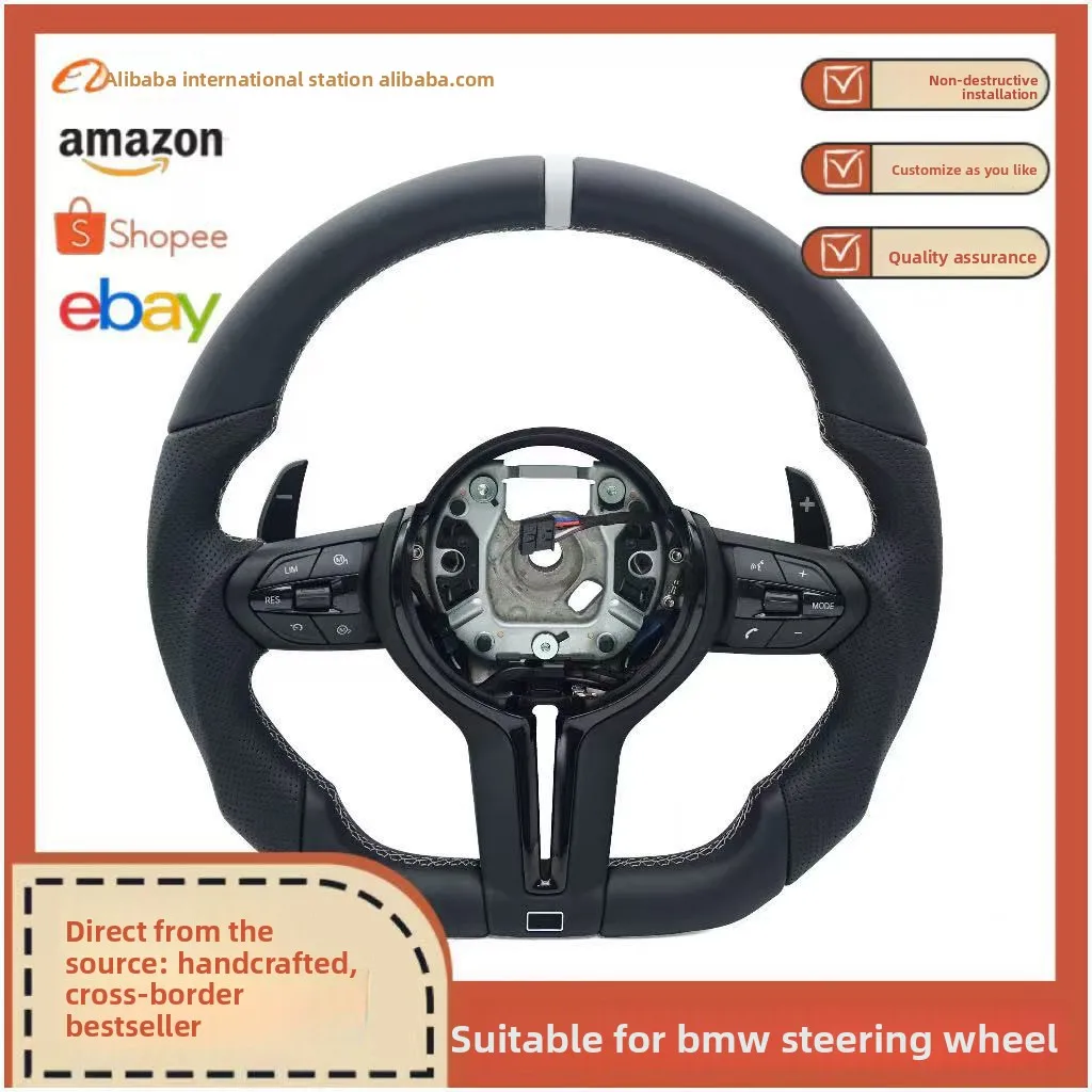 Suitable for BMW thong semi-punched silver thread with silver leather correcting steering wheel, no airbag three series