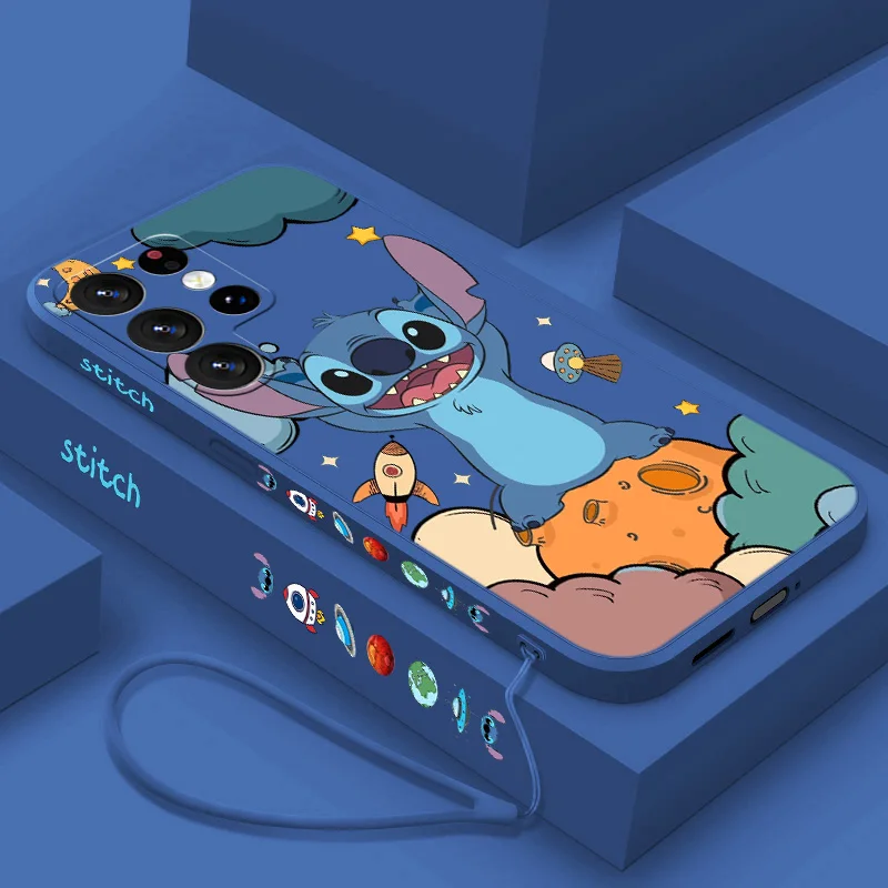 

Disney Space stitch Phone Case For Samsung S10 S20 S21 S22 S23 S24 Plus Lite Ultra FE Liquid Left Rope Funda Shell Soft Silicone