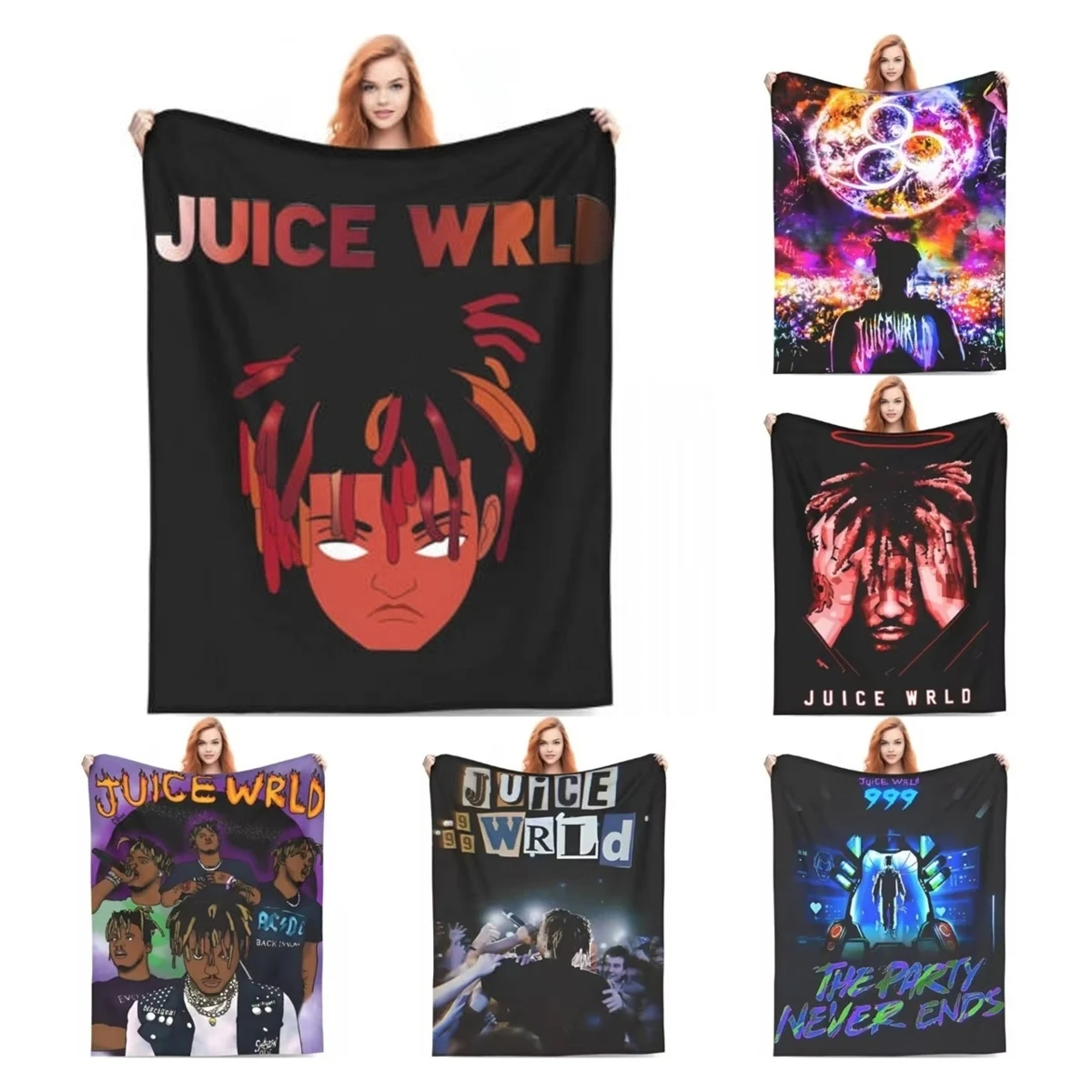 Juice Music Wrld Flannel Blanket The Party Never Ends  Novelty Throw Blankets for Home Hotel Sofa 150*125cm Plush Thin Quilt