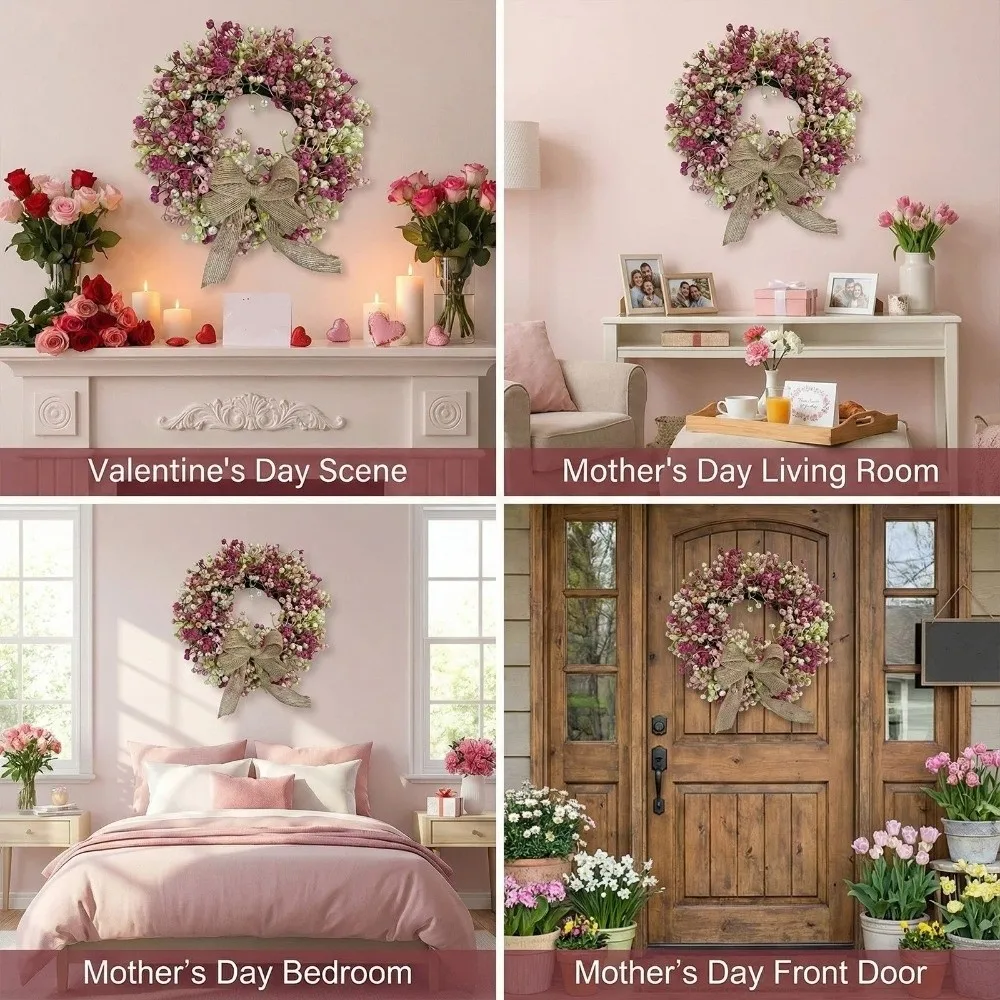 

Round Shape Colorful Eucalyptus Wreath Lifelike with Bow Artificial Flower Wreath Handmade Vivid Colors Spring Flower Wreath