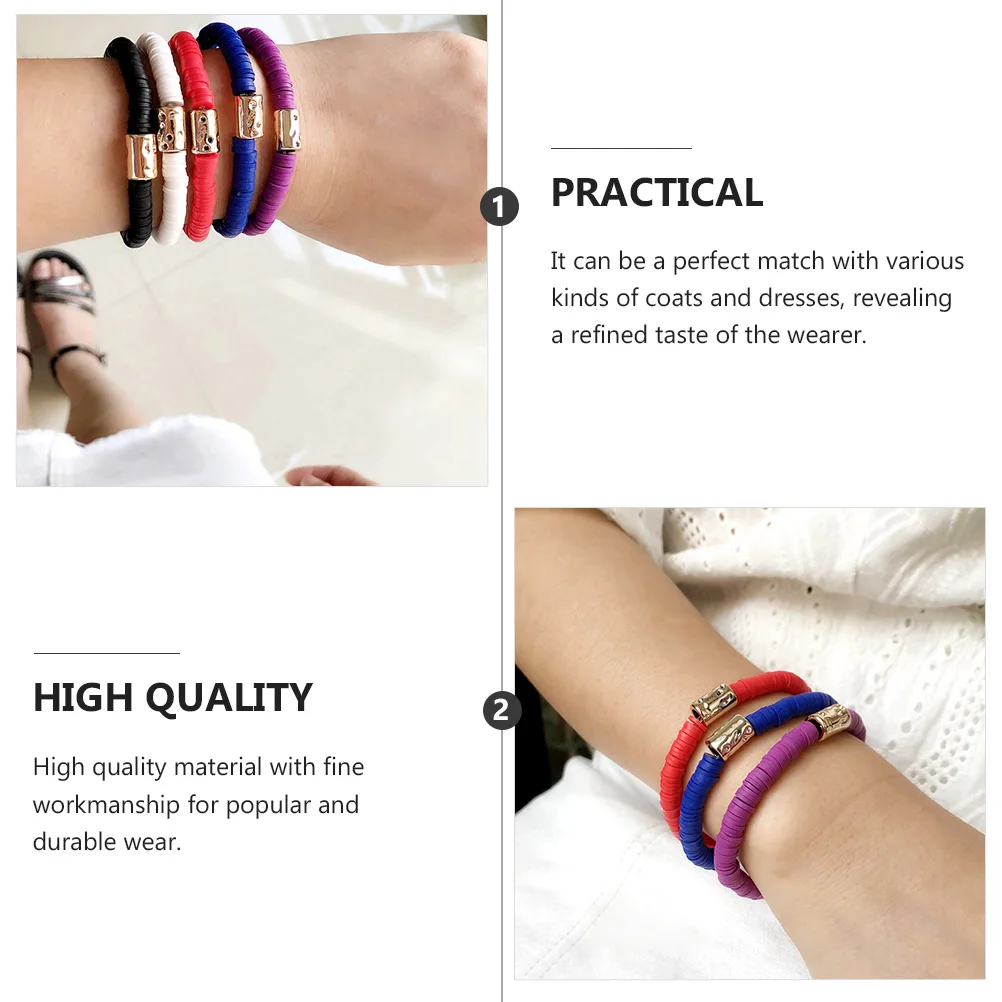 Colorful Polymer Clay Bracelet Elastic Chain Bohemian Style Manual Custom Handmade Miss