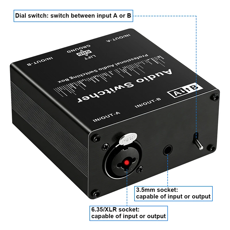 Audio Source Switcher Manual Selector Passive 2 In 1 Out/1 In 2 Out XLR Balanced For Microphone Sound Card Mixer