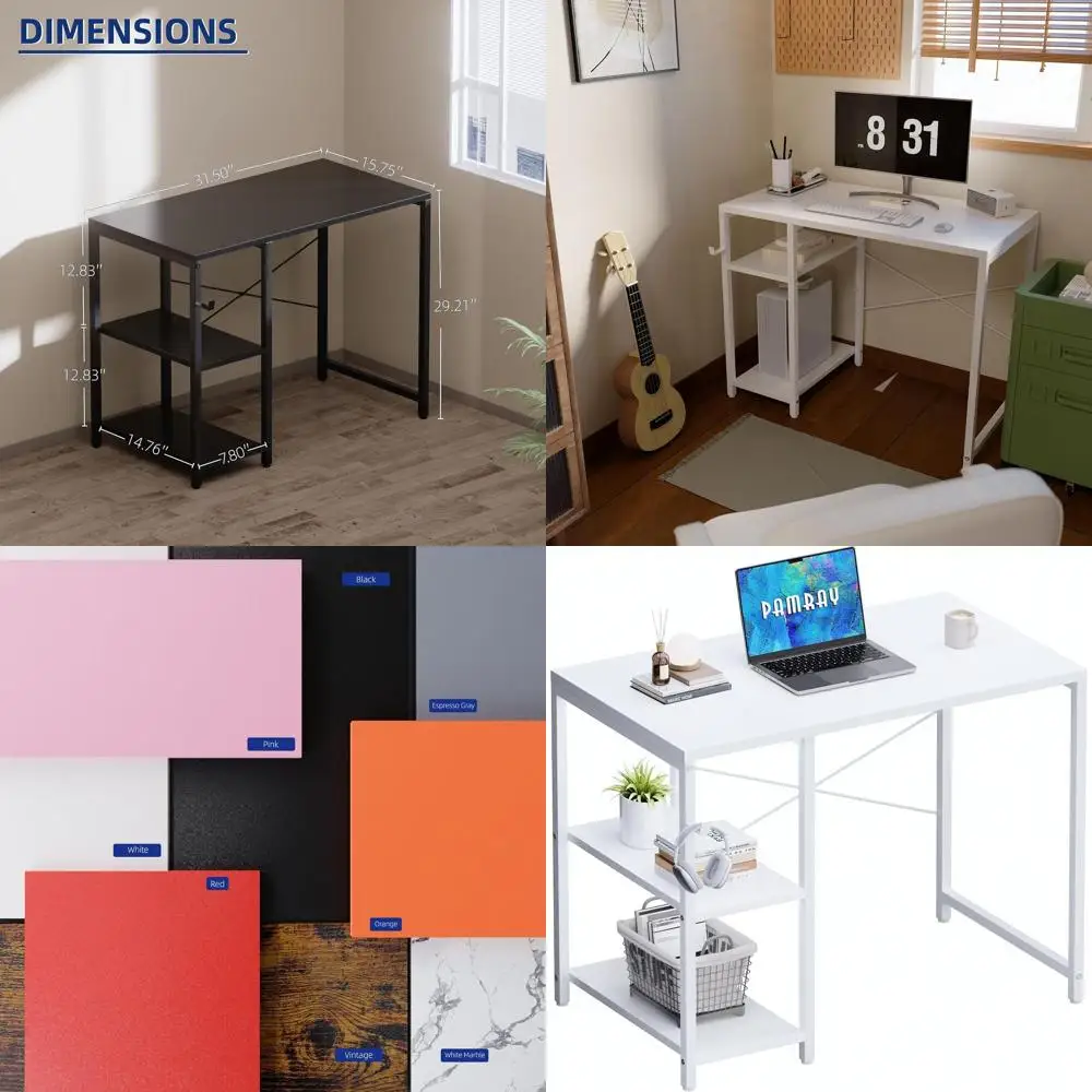 

Компактный белый стол 32 дюйма с полками для хранения для домашнего офиса, спальни или кабинета