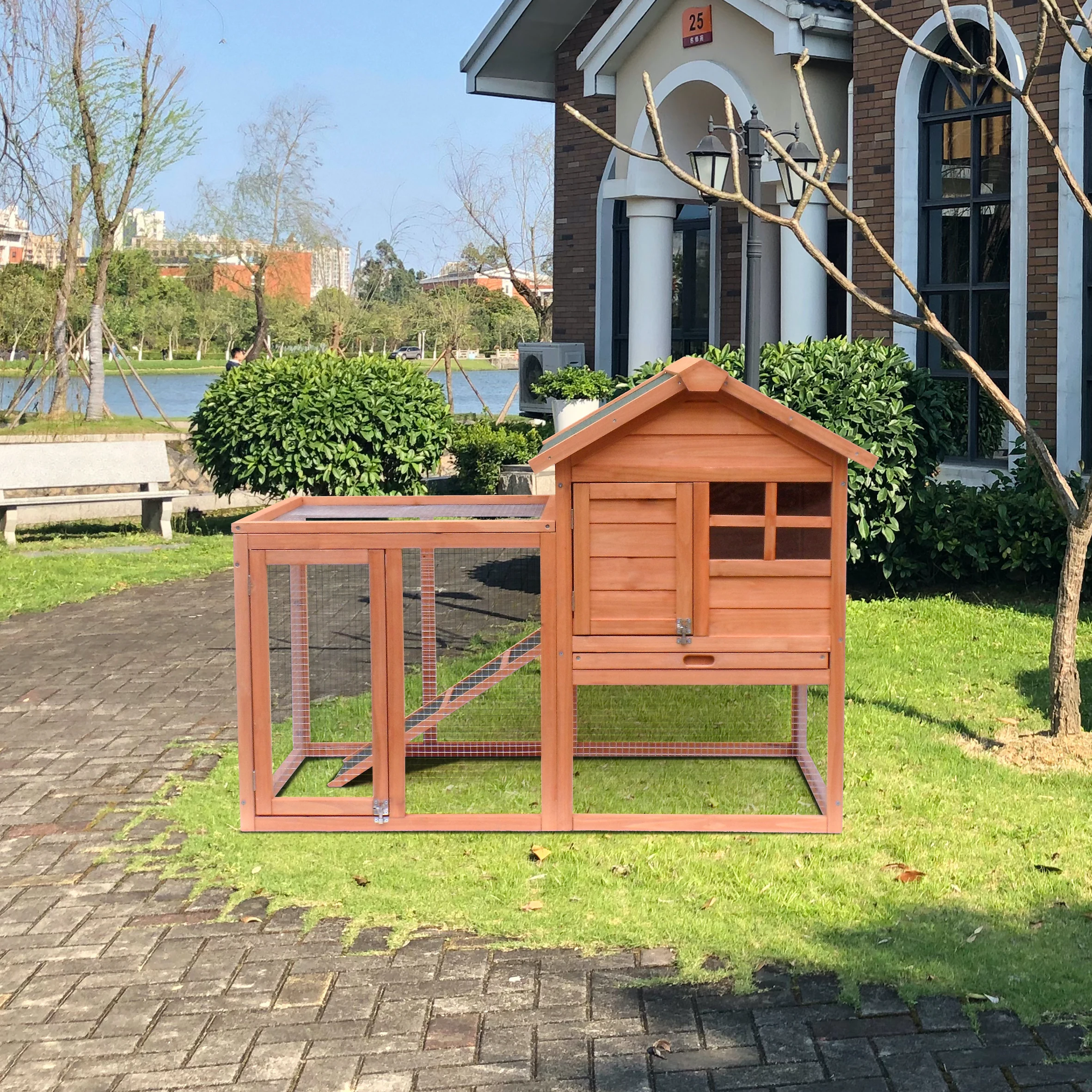 

Rabbit Hutch, Indoor Outdoor Wooden Rabbit Cage with Waterproof Roof & Pull Out Tray, Pet House for Rabbits, Chicken (Natural)