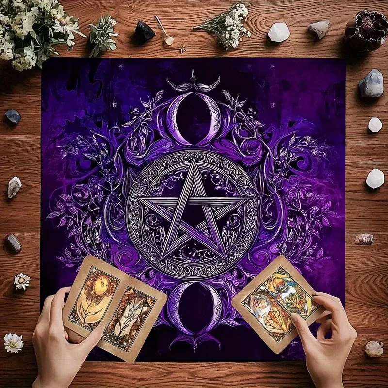 Mystical Purple Pentagram Altar Cloth Tarot Card Tablecloth Intricate Floral Patterns Occult Divination Tarot Cloth Tarot Mat