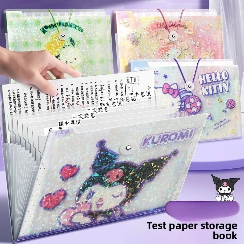 Kawaii Hello Kitty My Melody Kuromi Folder Cute Cartoon Multi-Layer Transparent A4 File Bag Test Paper Storage Bag Holiday Gift