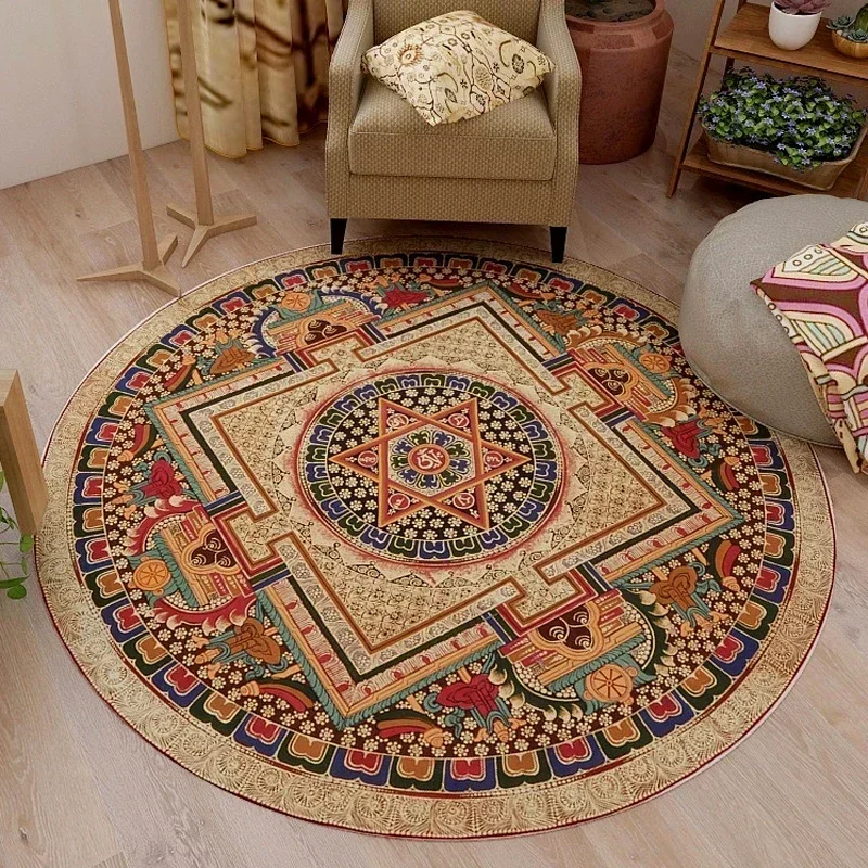 VIKAMA Round Rug Premium Ethnic Vintage Persian Bohemian Living Room Bedroom Rocking Chair Floor Mat Home Decor Rugs