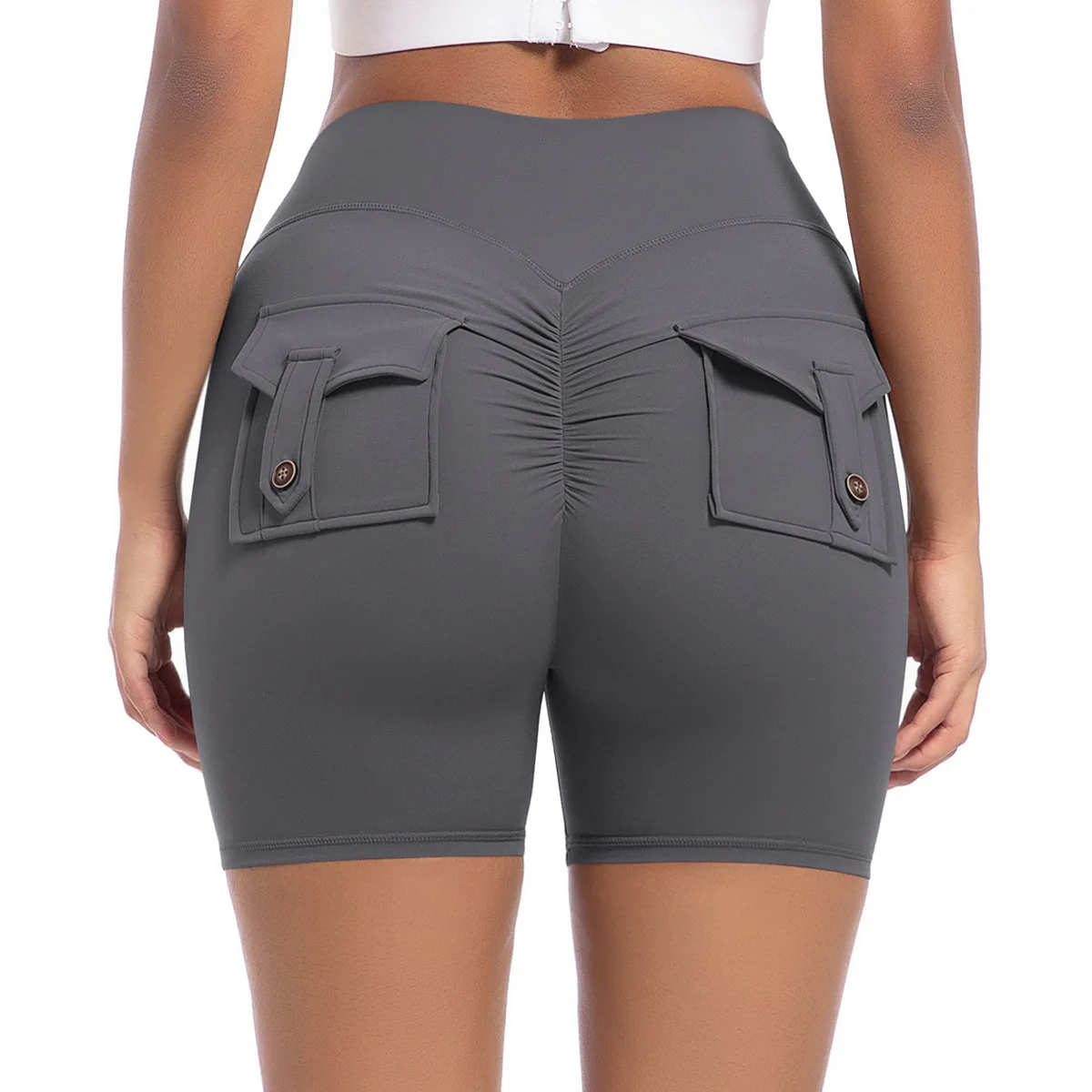 MIML Nude High Waist Peach Butt Sport with Pocket Yoga Shorts Leggings Quick Drying Gym Training Cycling Outdoor Sports Shorts