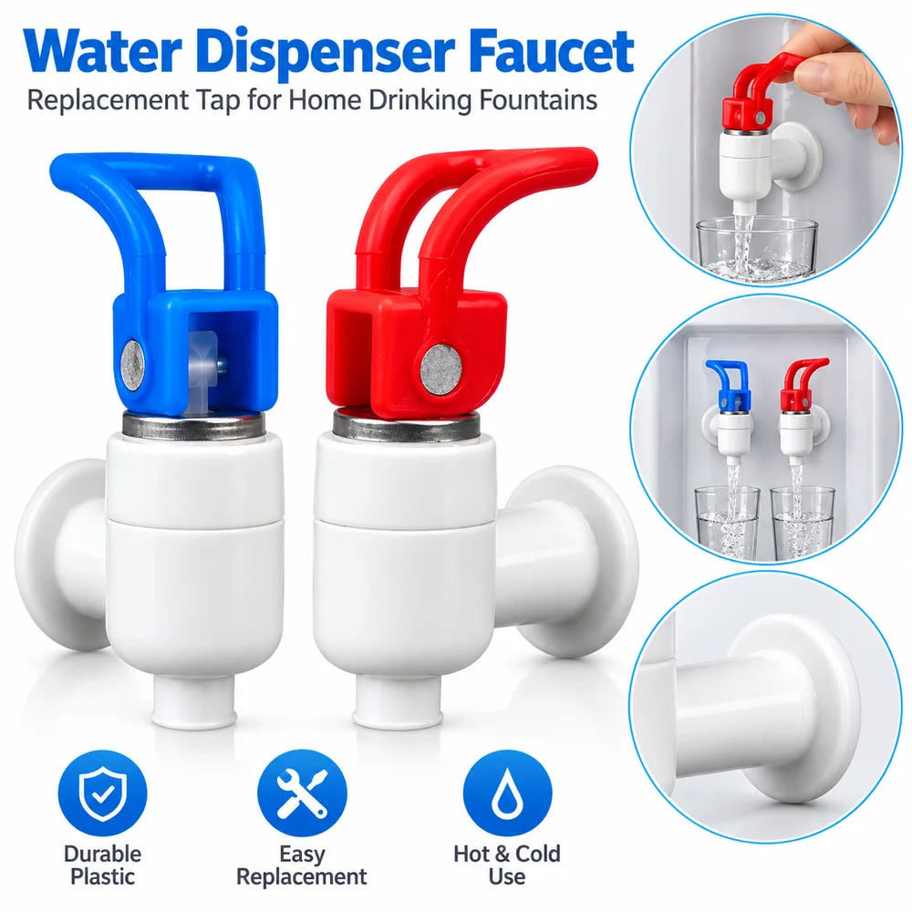 New Plastic Water Dispenser Faucet Push Type Water Tank Drinking Fountain Valve Red Blue Replacement Tap Home Use
