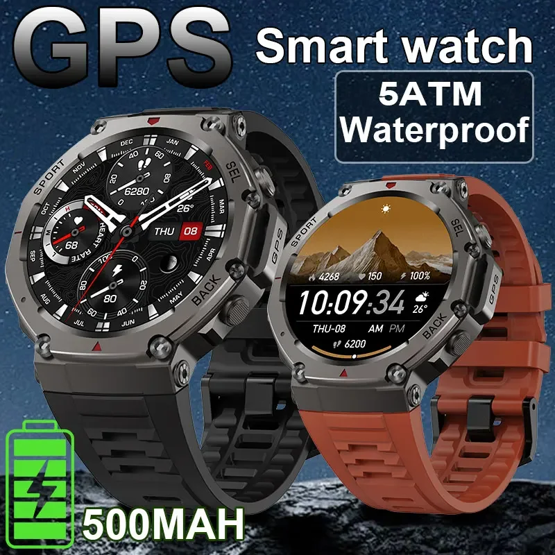 2025Новые GPS SmartWatch 1,43-дюймовый HD AMOLED-дисплей со встроенным GPS Bluetooth-телефоном Мужские спортивные умные часы 5ATM Водонепроницаемые