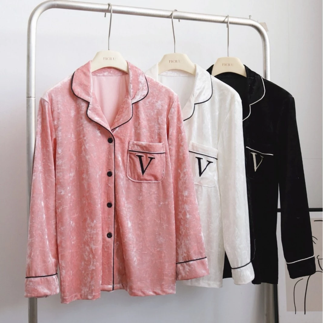 

Autumn Winter Warm Velour Sleepwear Pijama Mujer Womens Ins Home Clothes Pyjamas Femme Long Sleeve Pants Suit Loungewear