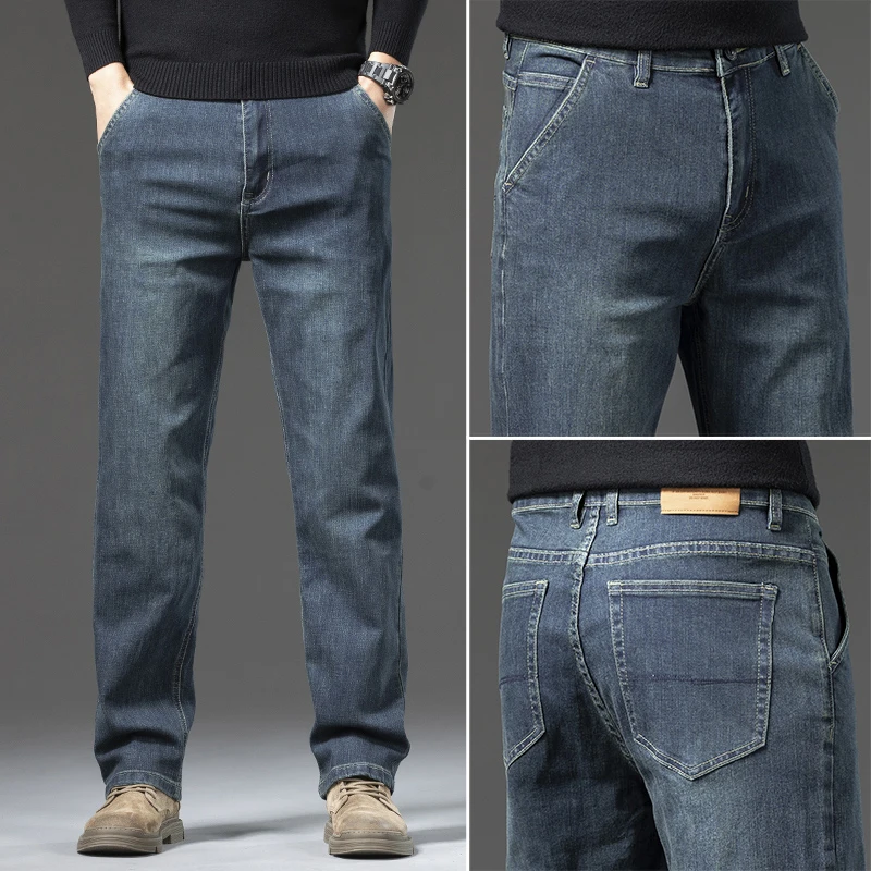 

Mens Casual Jeans 2025 Spring Autumn Elastic Stretch High-Quality Denim Fashionable Straight Mid-Aged Men's Stylish Casual Pants