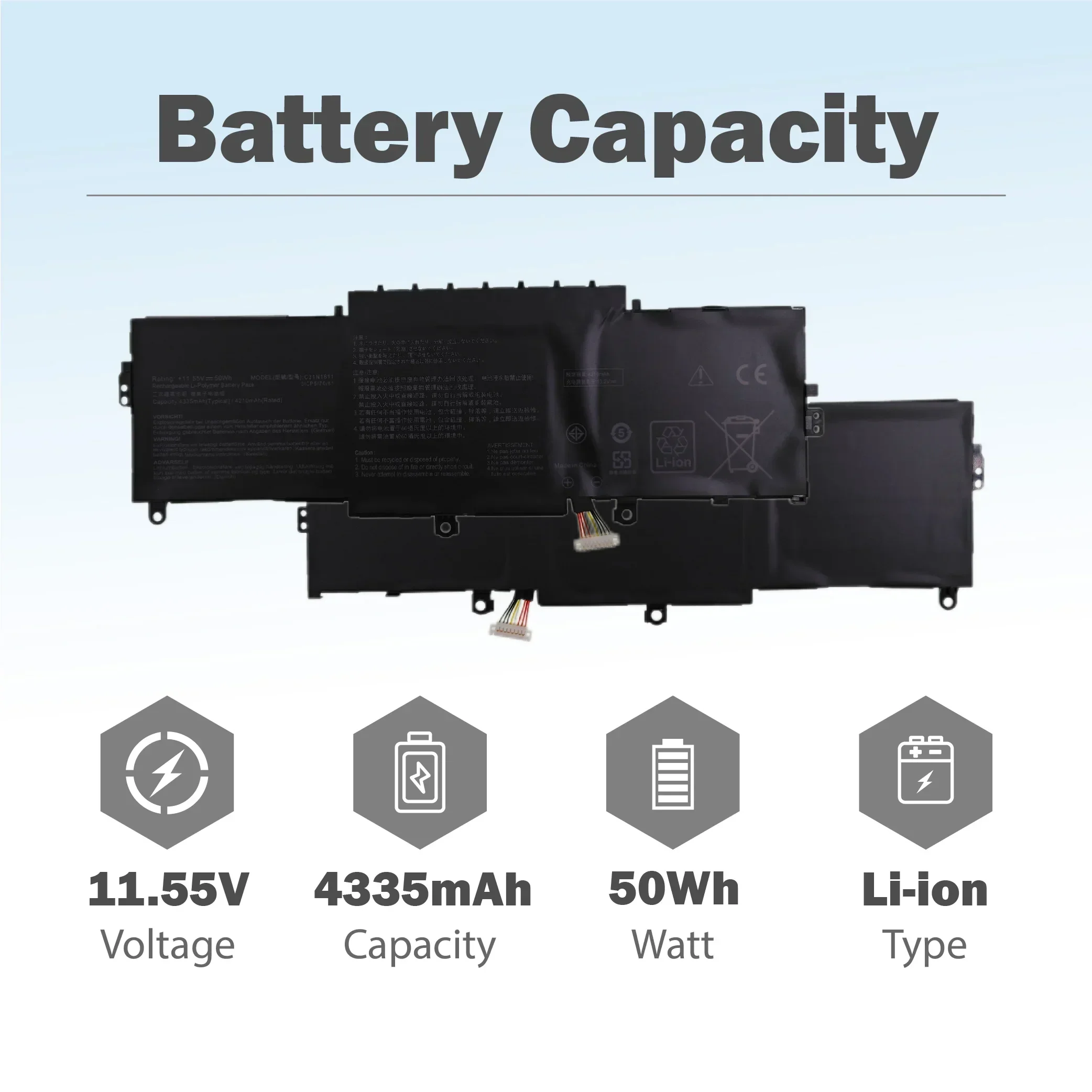 11.55V 4323mAh C31N1811 Battery For Asus ZenBook 14 U4300F U4300FN U4300FA UX433FX/FA