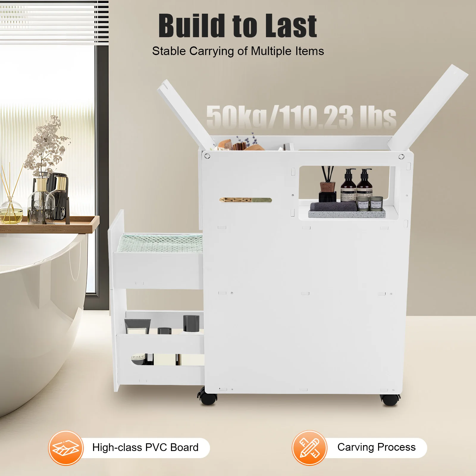 White Bathroom Storage Cabinet, Narrow Floor Storage Cabinet, Storage Cabinet with Drawers