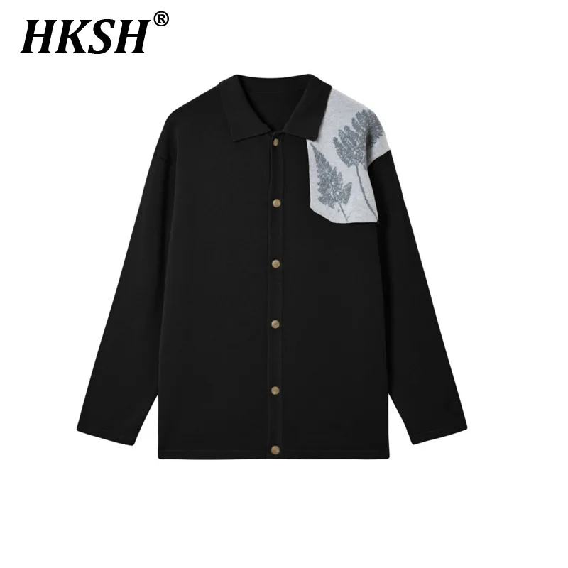 

HKSH Light Mature Style Spring Autumn New Knitted Cardigan Men's Tide Korean Trend Loose Sweater Patchwork Design Tops HK0408