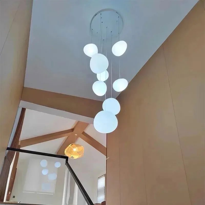 Italian cream style creative pebble chandelier loft raised living room duplex stairs bedside restaurant bar lamp