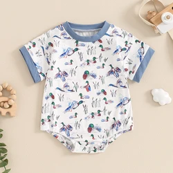 2024-04-01 Lioraitiin 0-18M Summer Baby Boy Romper Short Sleeve Crew Neck Duck Print Jumpsuit Clothes Casual Daily